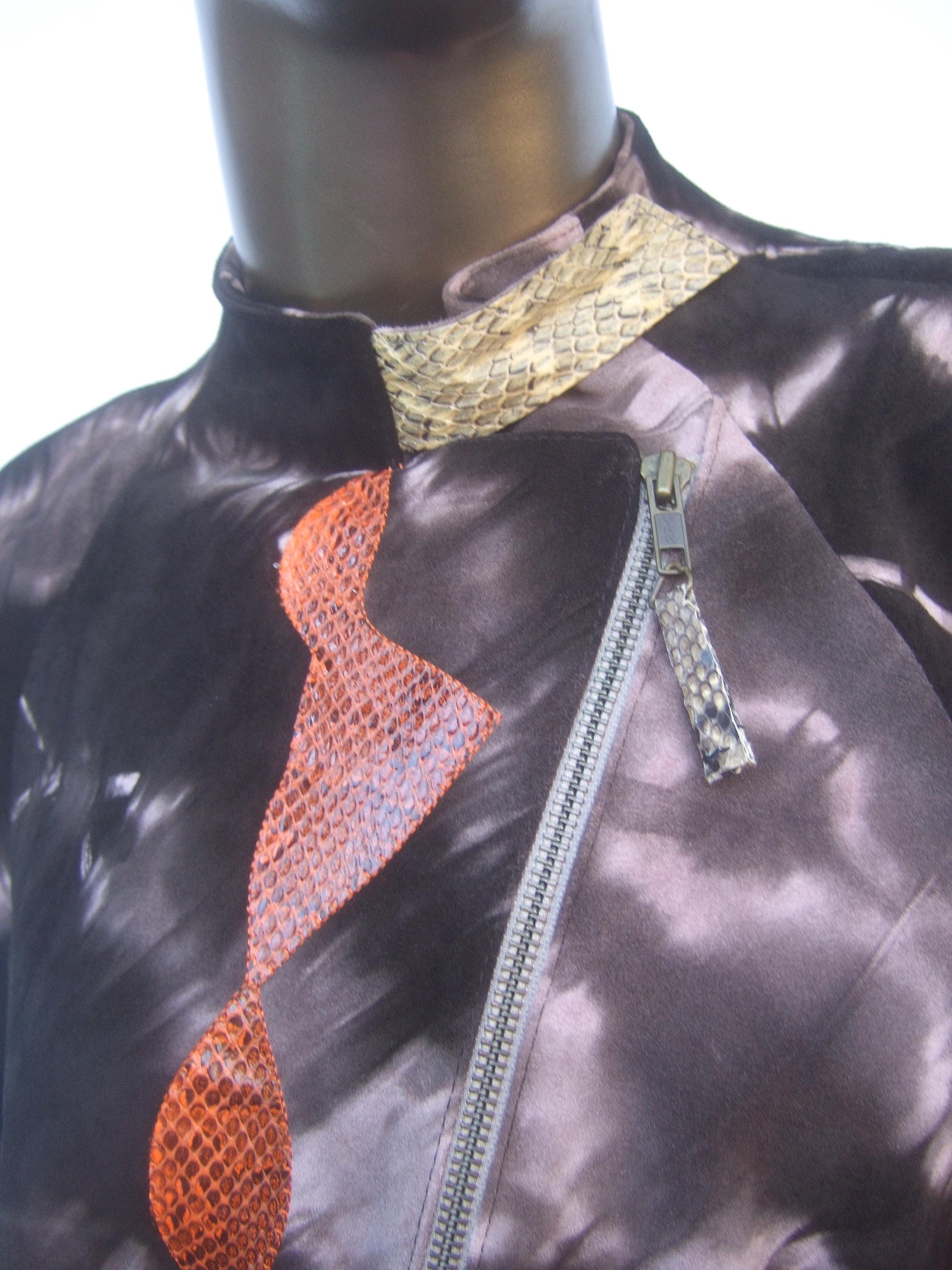 Christian Lacroix Paris Brown Suede Snakeskin Trim Zippered Jacket  For Sale 5