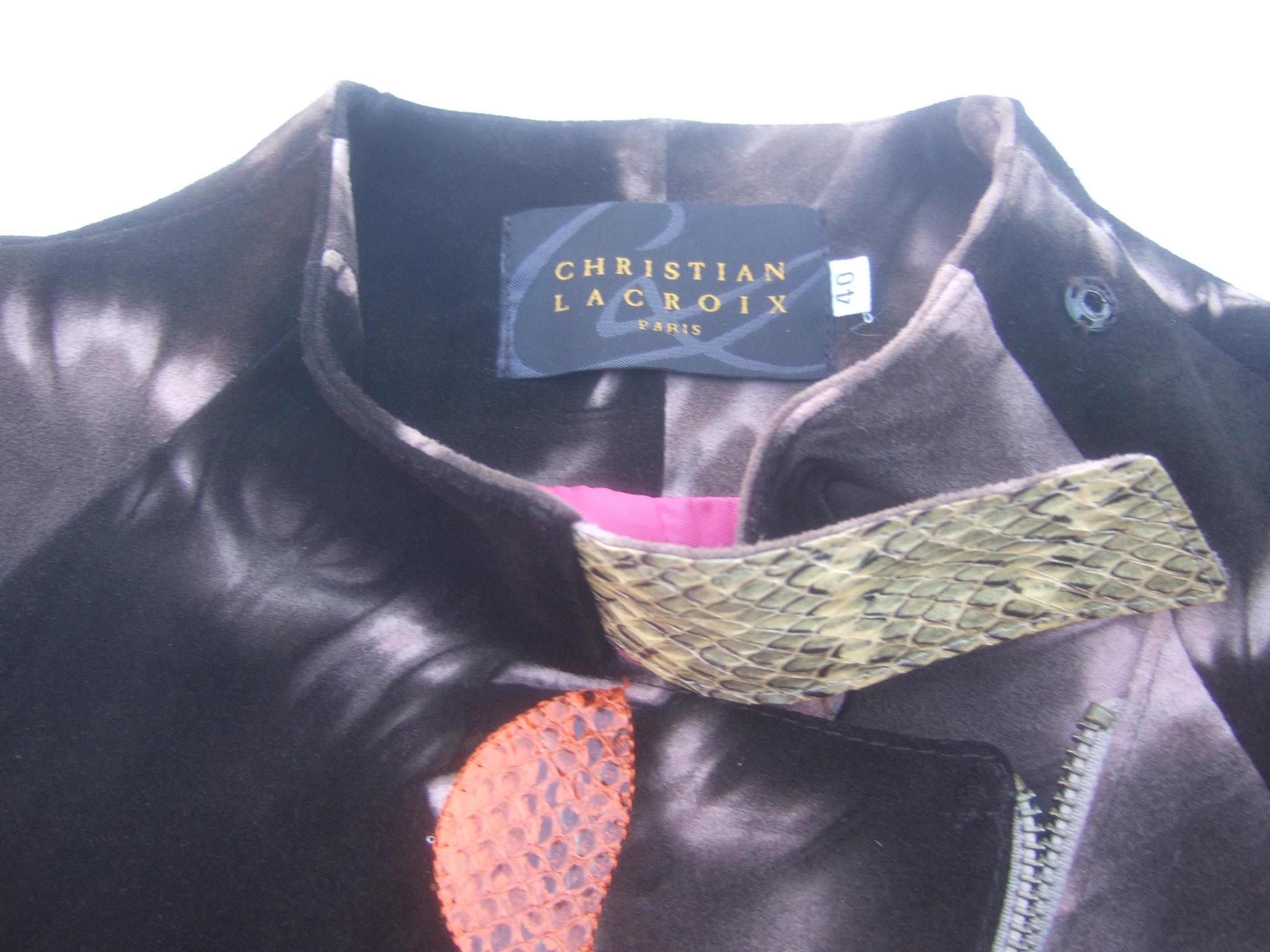 Christian Lacroix Paris Brown Suede Snakeskin Trim Zippered Jacket  For Sale 9