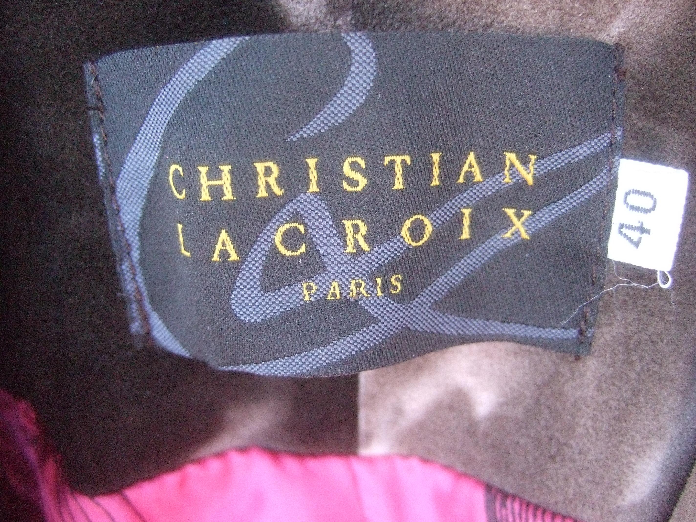 Christian Lacroix Paris Brown Suede Snakeskin Trim Zippered Jacket  For Sale 11