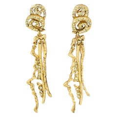 Christian Lacroix Paris Brutalist Jeweled Dangle Clip-on Earrings