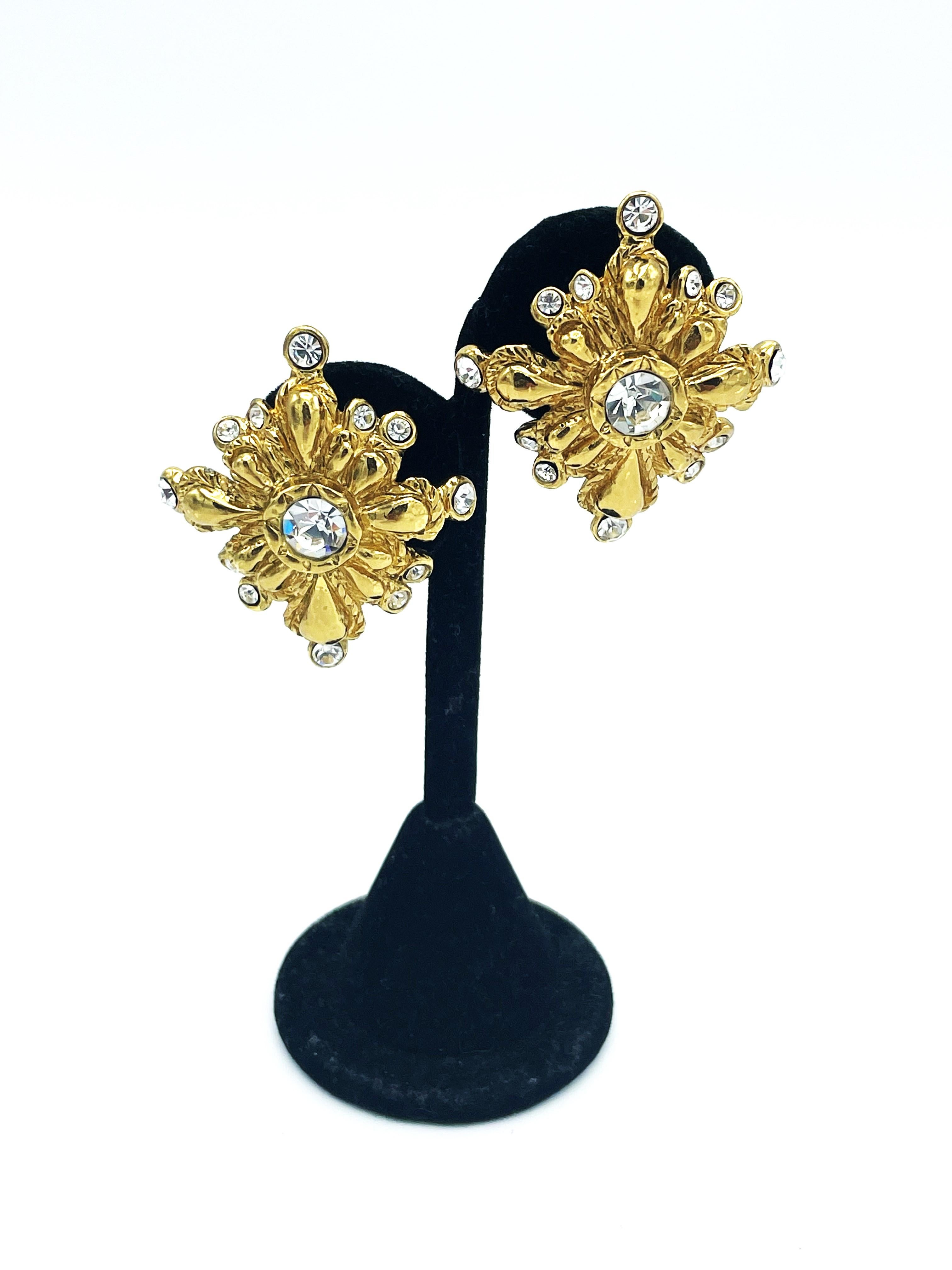 Moderne Christian Lacroix Paris, boucles d'oreilles à clip en forme d'étoile, plaqué or, années 1980/90 en vente