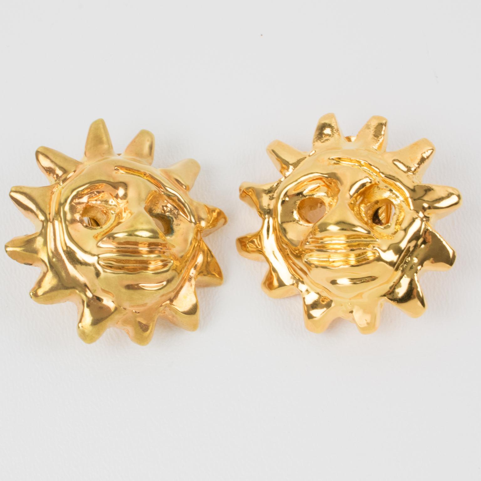 Christian Lacroix Sun Mask Clip Earrings  In Excellent Condition In Atlanta, GA