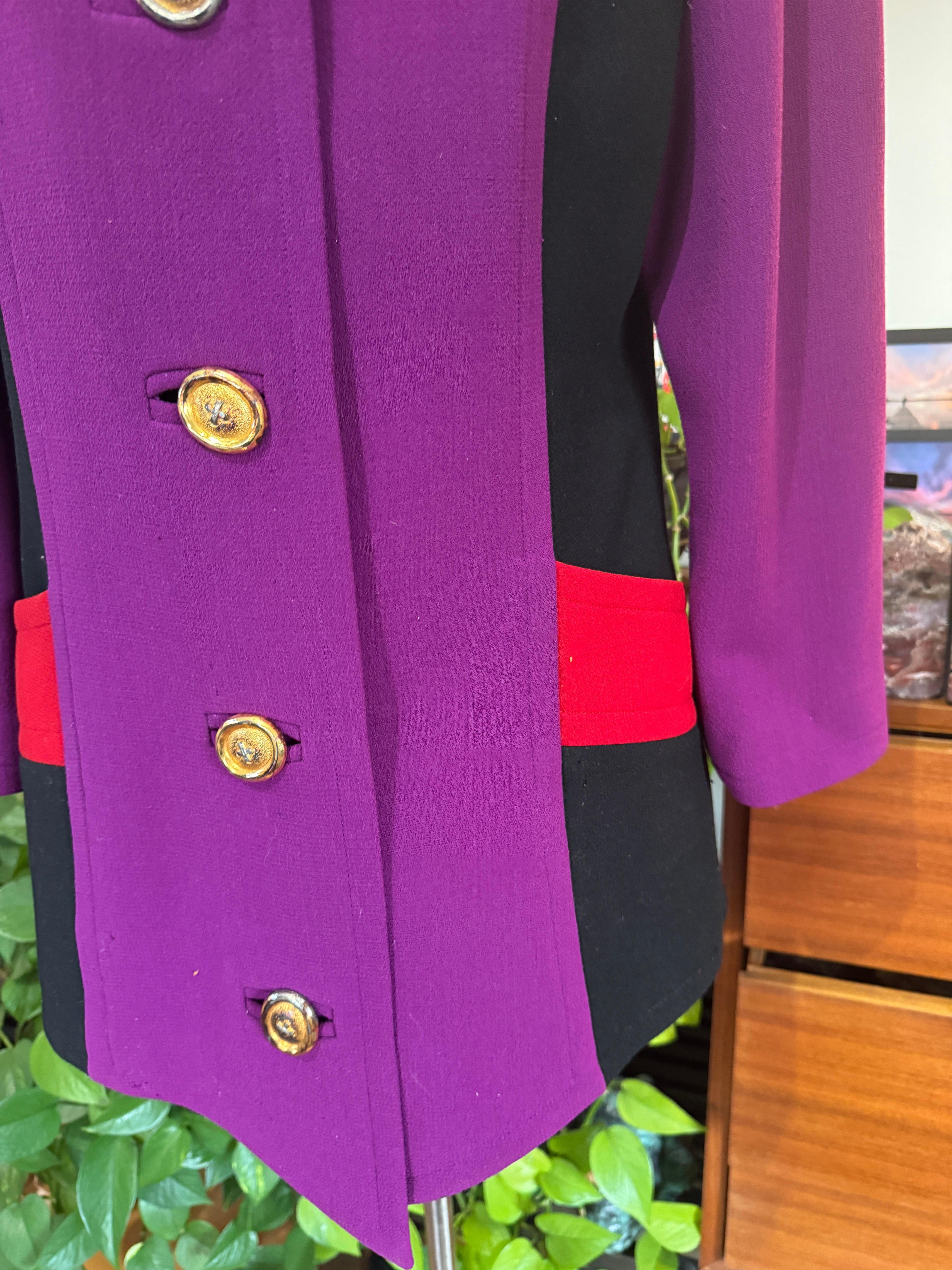 Christian Lacroix Paris Chaqueta Color Block Morado Verde ROJO Años 90 en venta 5