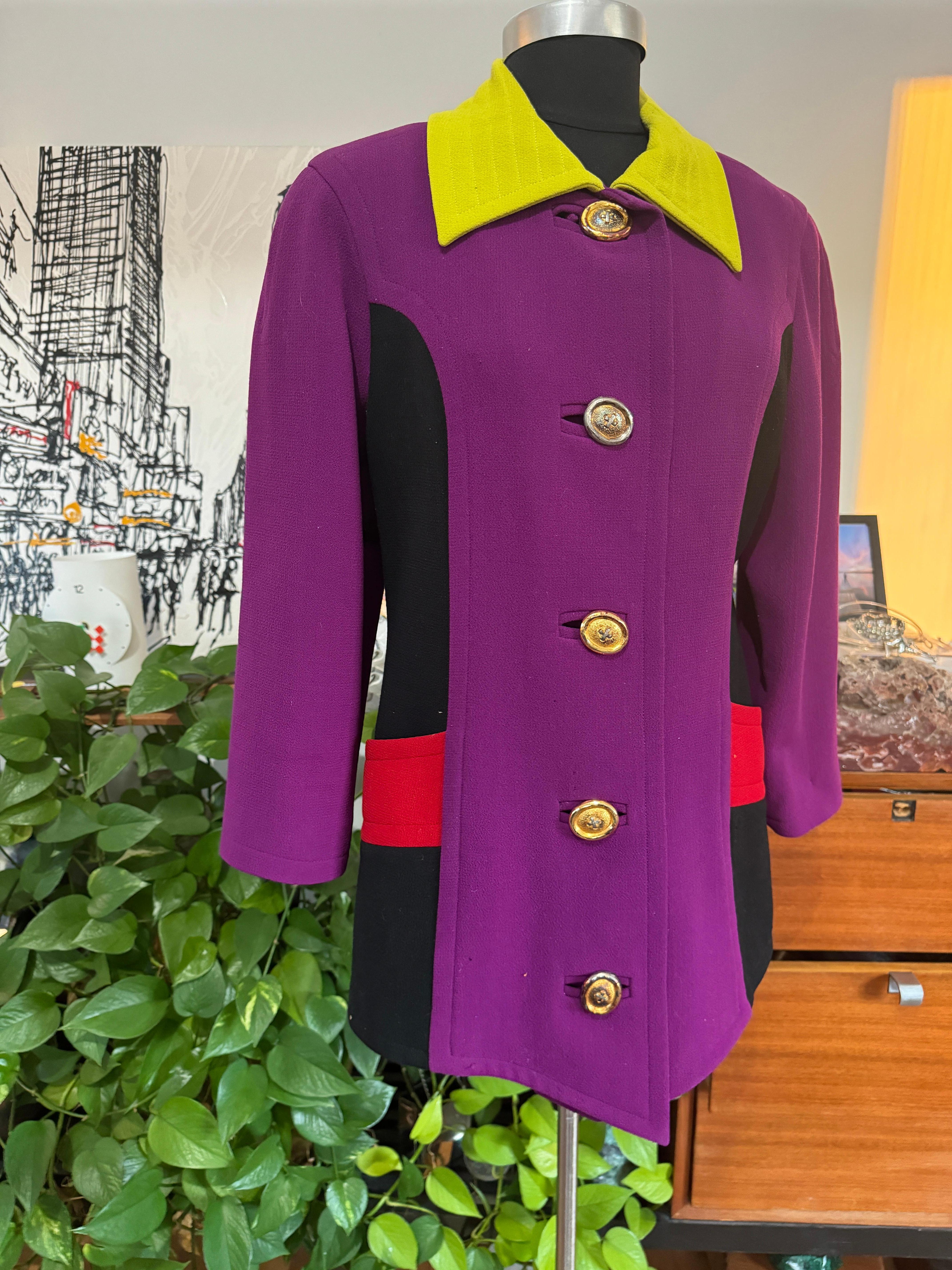 Christian Lacroix Paris Chaqueta Color Block Morado Verde ROJO Años 90 en venta 6