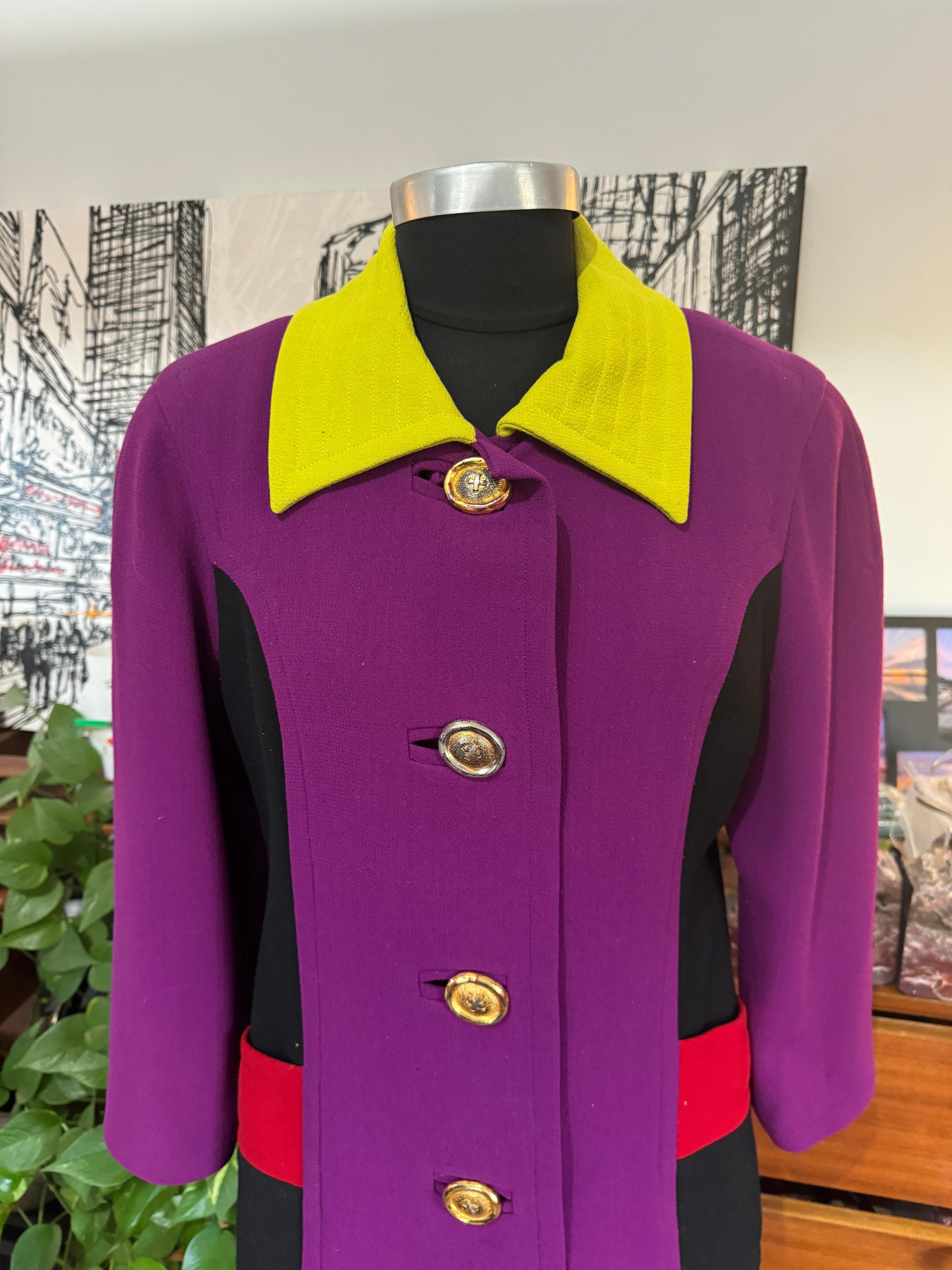 Christian Lacroix Paris Chaqueta Color Block Morado Verde ROJO Años 90 en venta 7