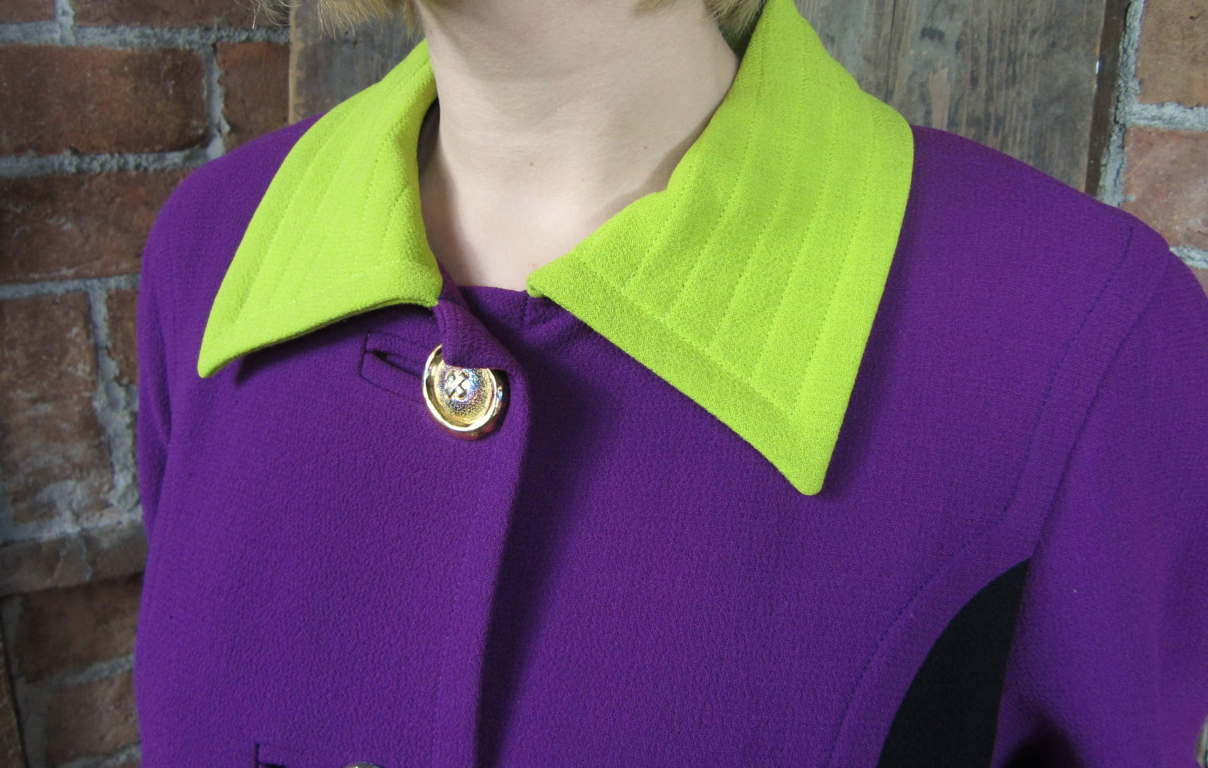 Christian Lacroix Paris Color Block Jacket Purple Green RED 1990s In Good Condition For Sale In Wallkill, NY
