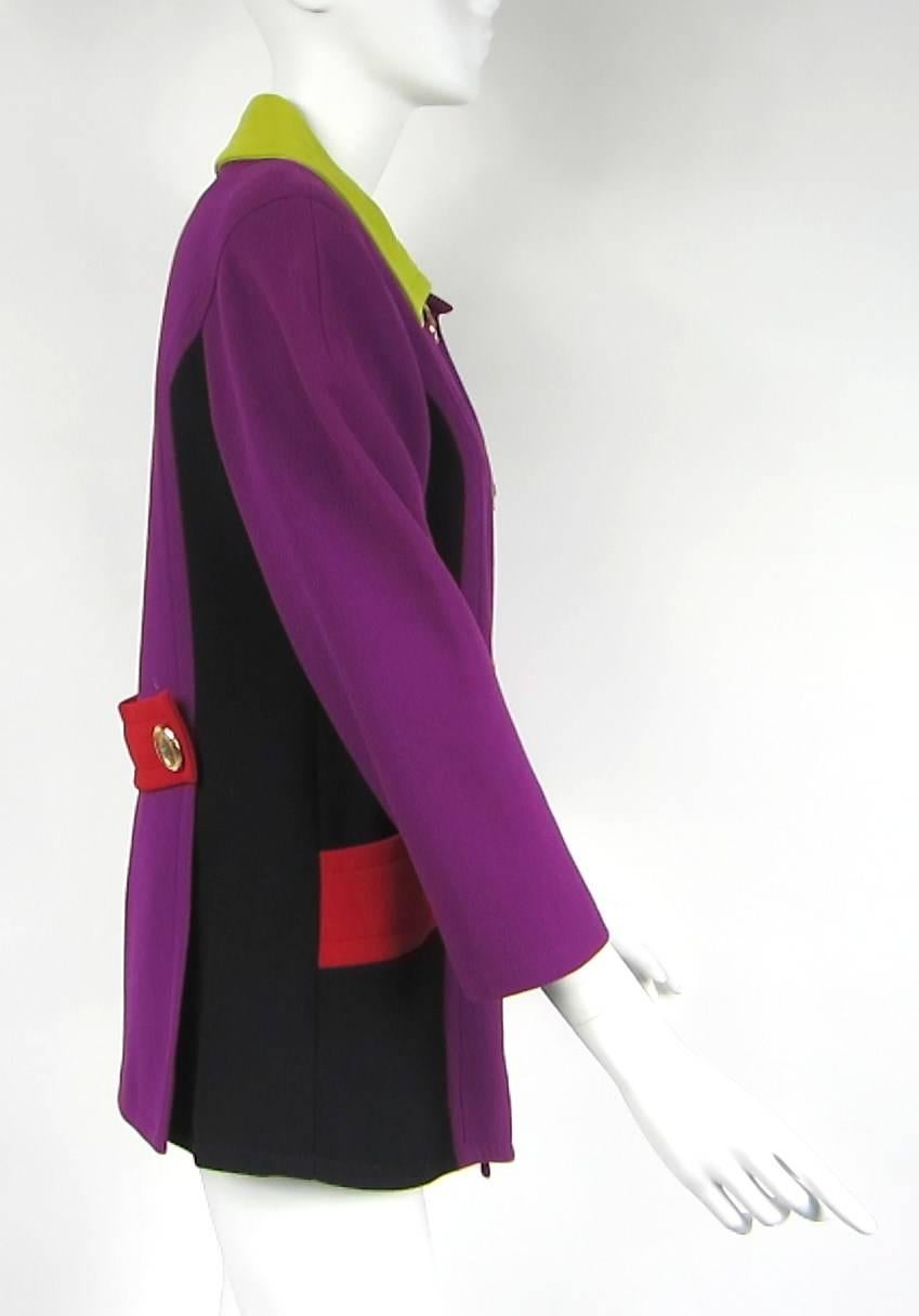 Women's Christian Lacroix Paris Color Block Jacket Purple Green RED 1990s For Sale