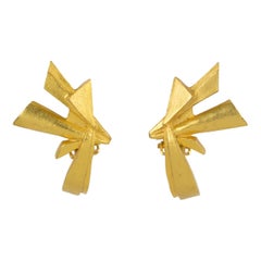 Christian Lacroix Paris Futuristic Gilt Metal Clip Earrings