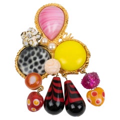 Christian Lacroix Paris Gilded Metal Multicolor Jeweled Brooch