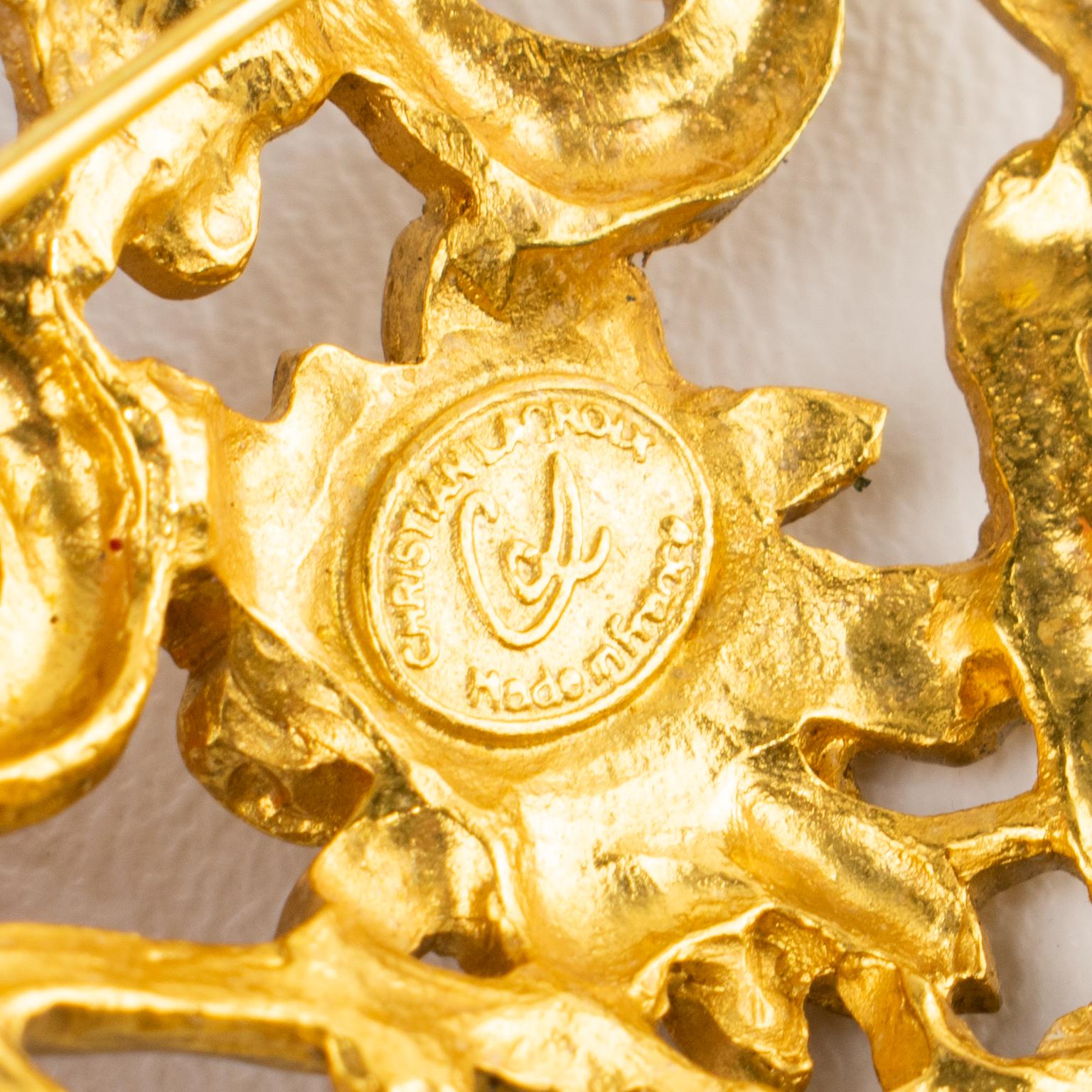 Christian Lacroix Paris Broche cœur baroque en métal doré en vente 2