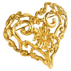 Christian Lacroix Paris Gilt Metal Baroque Heart Brooch