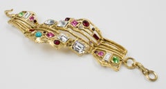 Christian Lacroix Paris Gilt Metal Brutalist Jeweled Link Bracelet