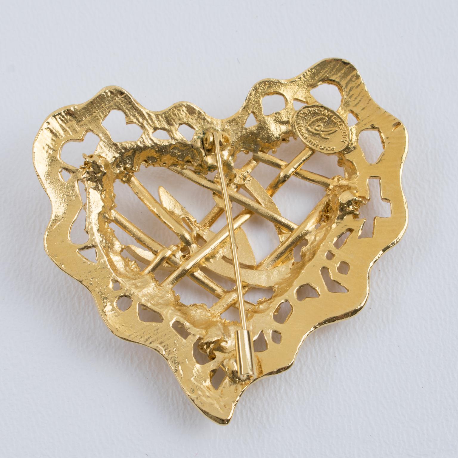 Modern Christian Lacroix Paris Gilt Metal Heart Pin Brooch