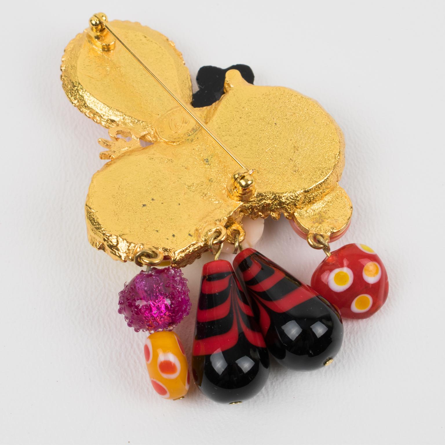 Women's or Men's Christian Lacroix Paris Gilded Metal Jeweled Brooch For Sale