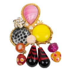 Christian Lacroix Paris Gilded Metal Jeweled Brooch
