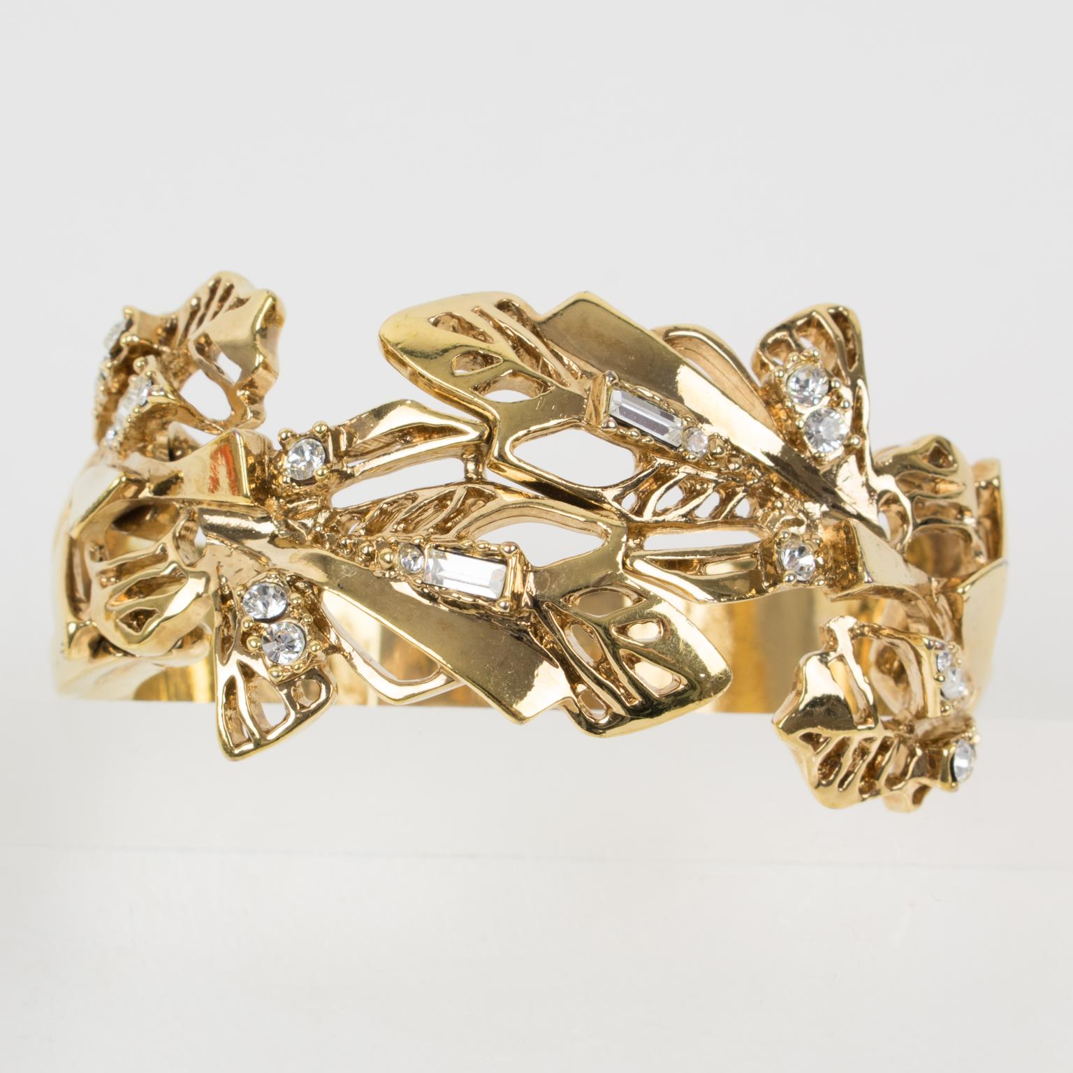 Christian Lacroix Paris Goldtone Metal Jeweled Clamper Bracelet Bangle For Sale 3