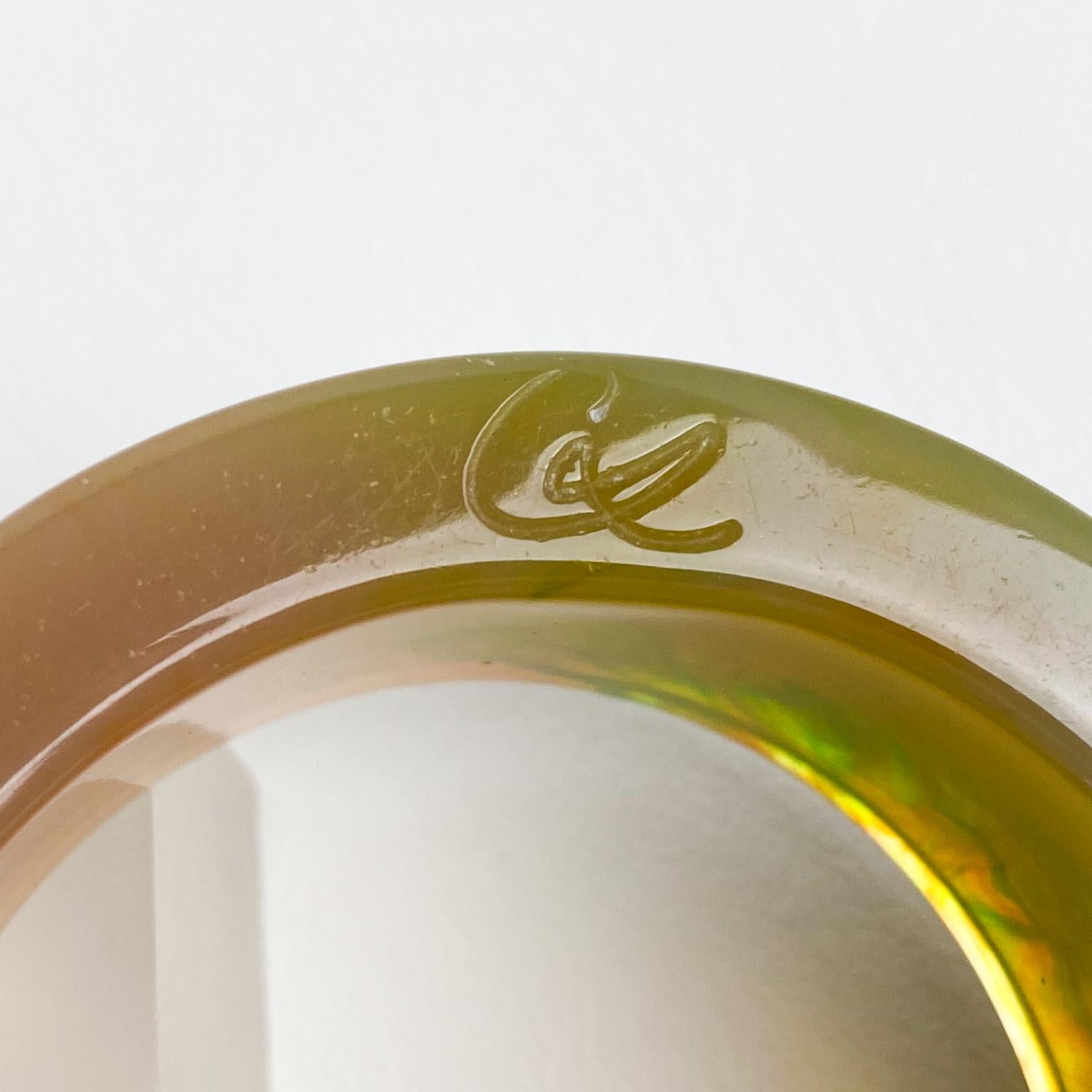 Bracelet Large (bangle) En Lucite Marc Labat Paris - Style Années 70, Couleur Verte - Occasion Très Bon état