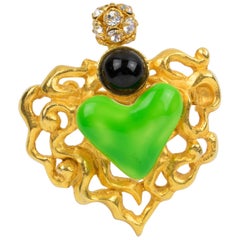 Christian Lacroix Paris Green Ceramic Heart Pin Brooch