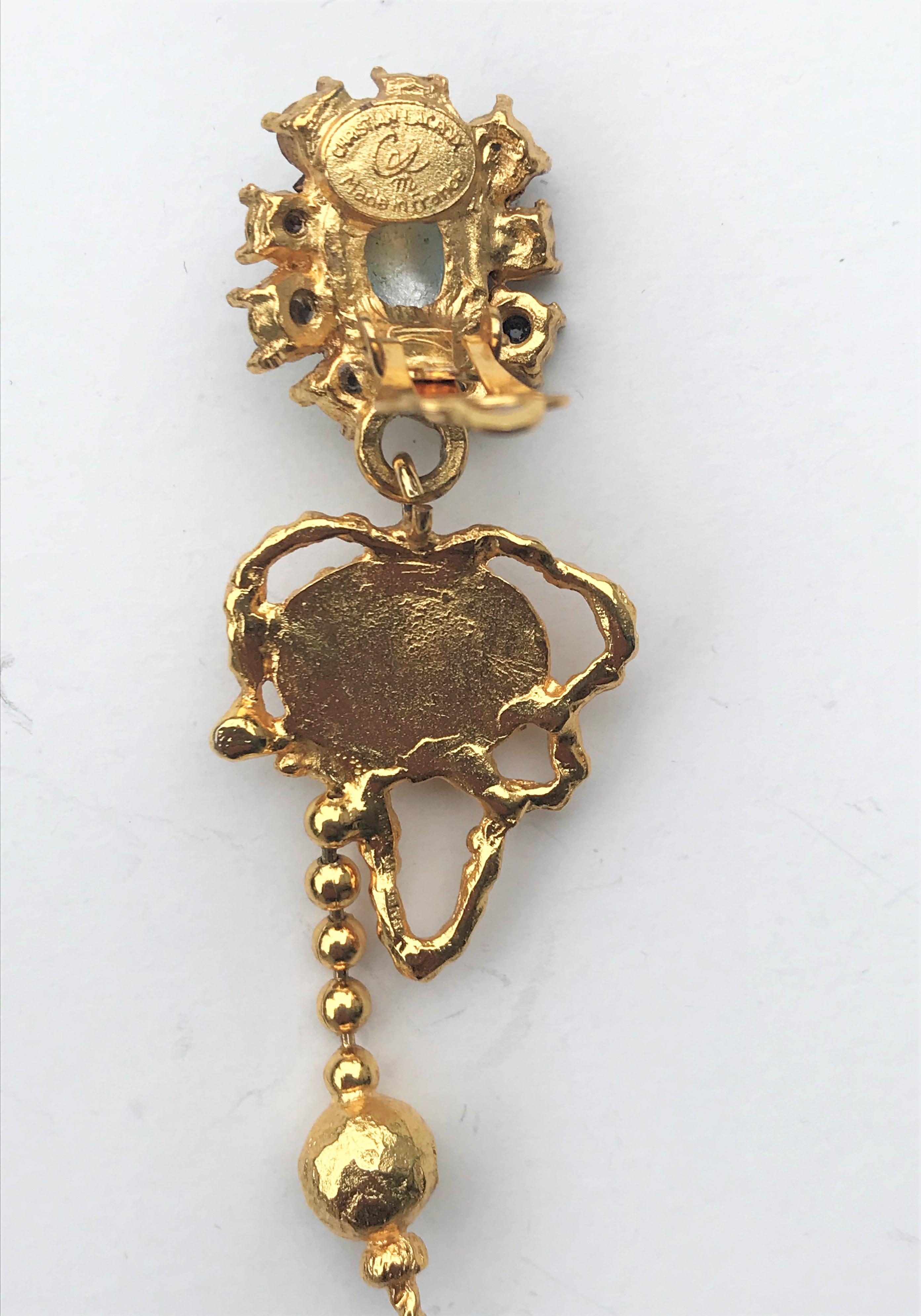 Christian Lacroix Paris hanging ear clips gold plated 1980s In Excellent Condition In Stuttgart, DE