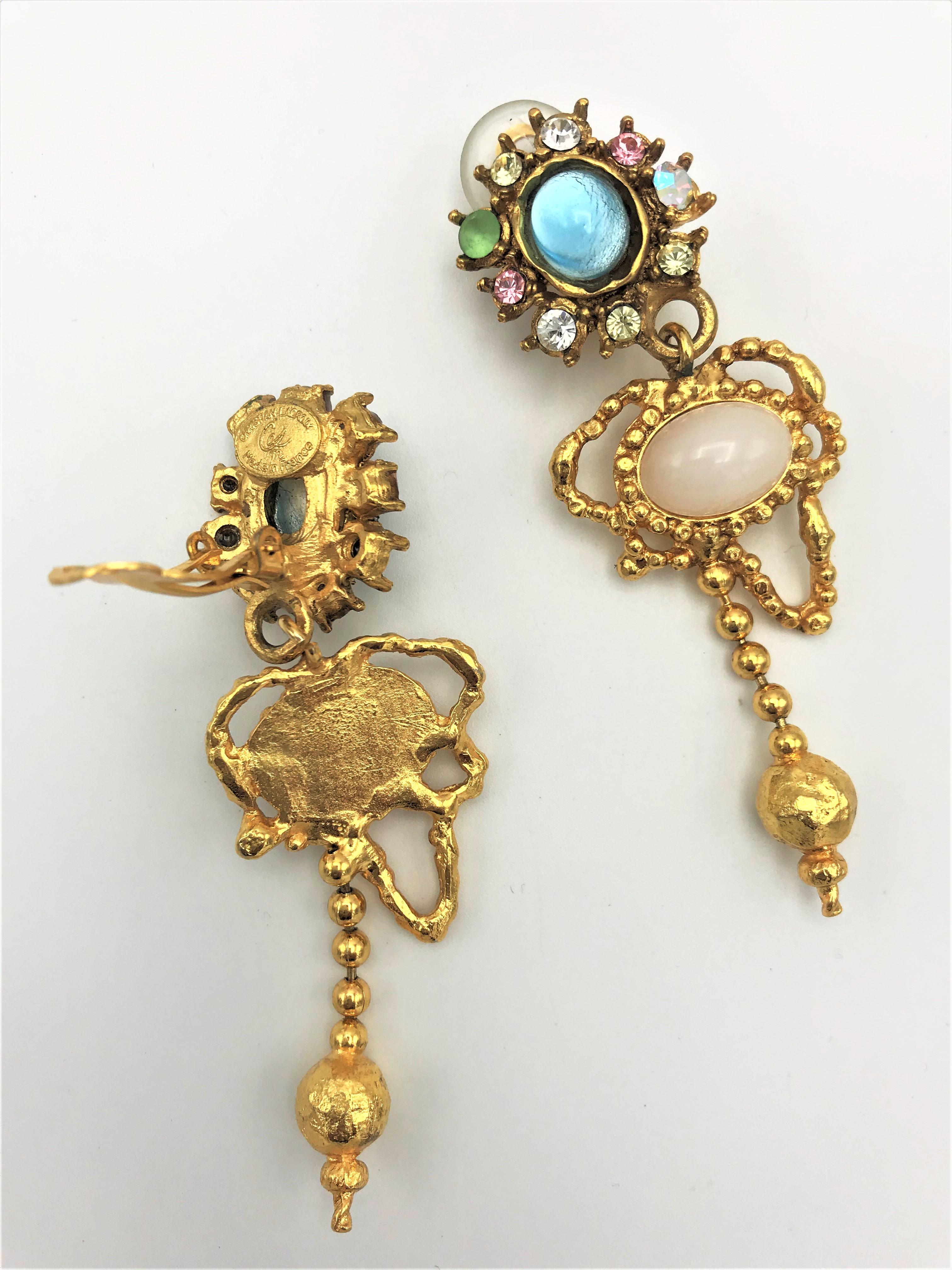 Women's Christian Lacroix Paris hanging ear clips gold plated 1980s