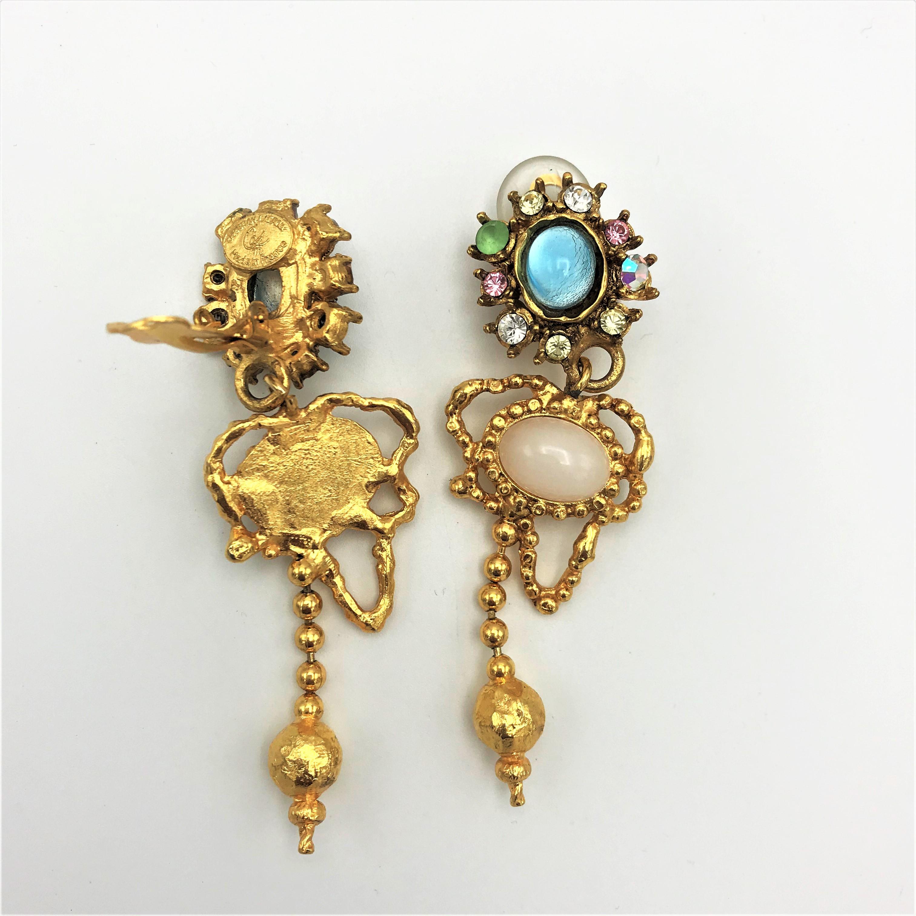 Christian Lacroix Paris hanging ear clips gold plated 1980s 1