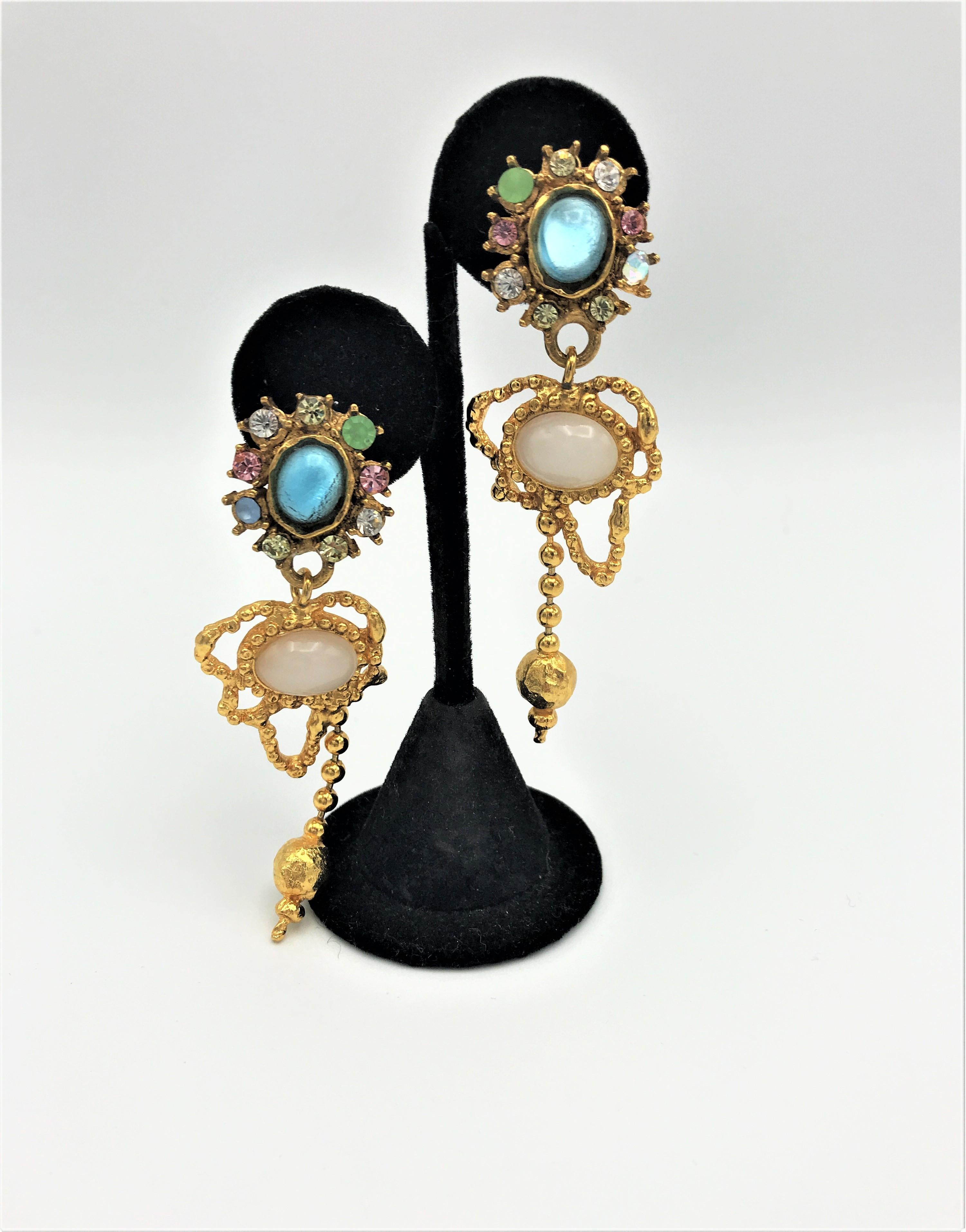 Christian Lacroix Paris hanging ear clips gold plated 1980s 2
