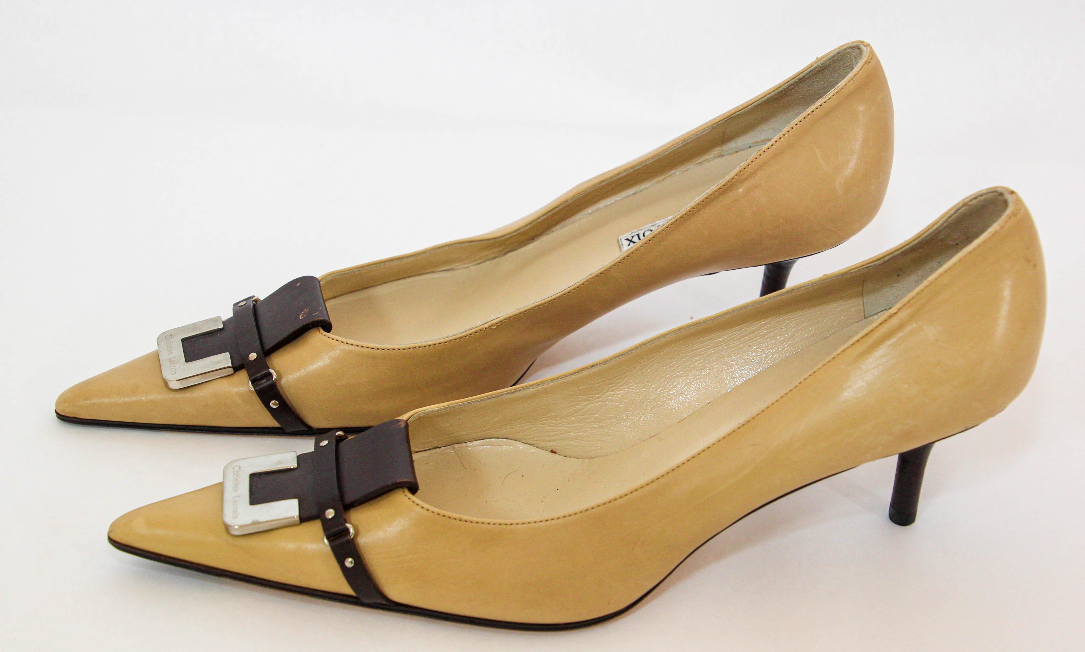 Women's or Men's Christian Lacroix Paris Heels Shoes Tan and Brown 1990s For Sale