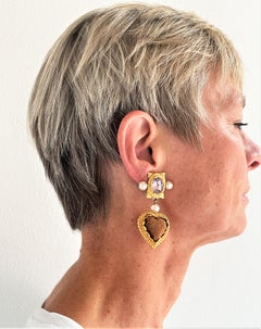 Christian Lacroix Paris, long clip-on earrings with a velvet heart, 1980/90s