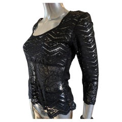 Christian Lacroix Paris Blusa de punto de encaje mixto con bajo de festón Talla 10