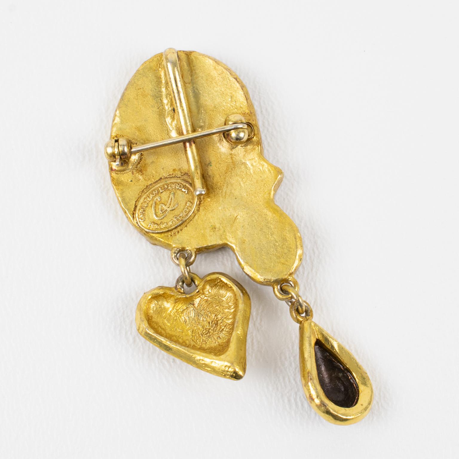 Christian Lacroix Paris Modernistische vergoldete Brosche mit Bronze-Cabochons im Zustand „Gut“ im Angebot in Atlanta, GA