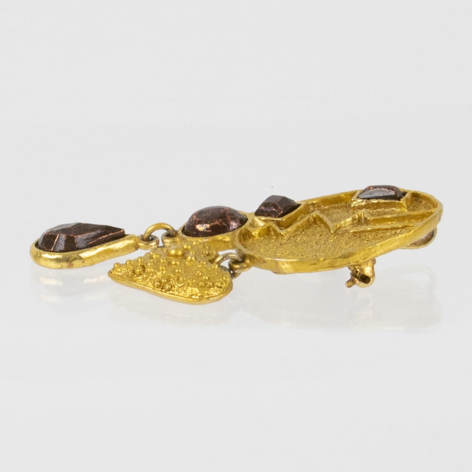 Christian Lacroix Paris Modernistische vergoldete Brosche mit Bronze-Cabochons im Angebot 1