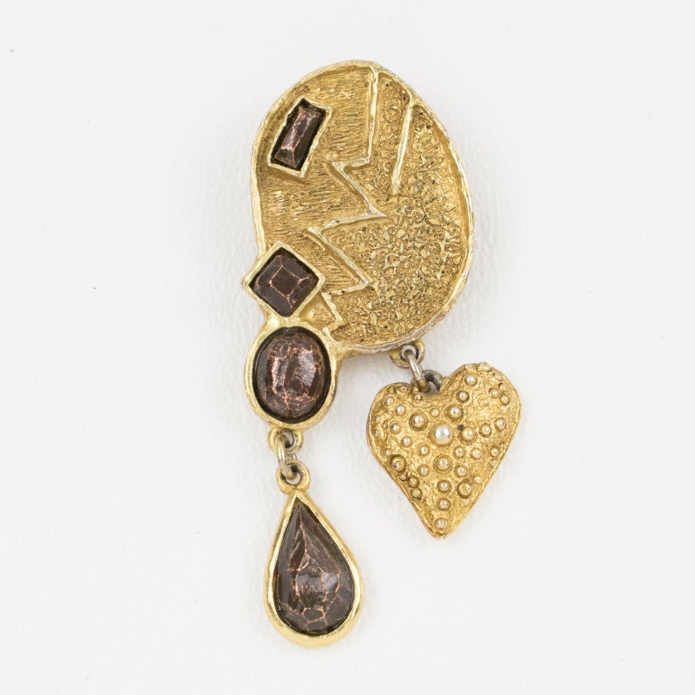 Broche Moderniste En Bronze Signée JEAN AUGIS - Bijou Art Déco Made In France, Occasion à Nettoyer