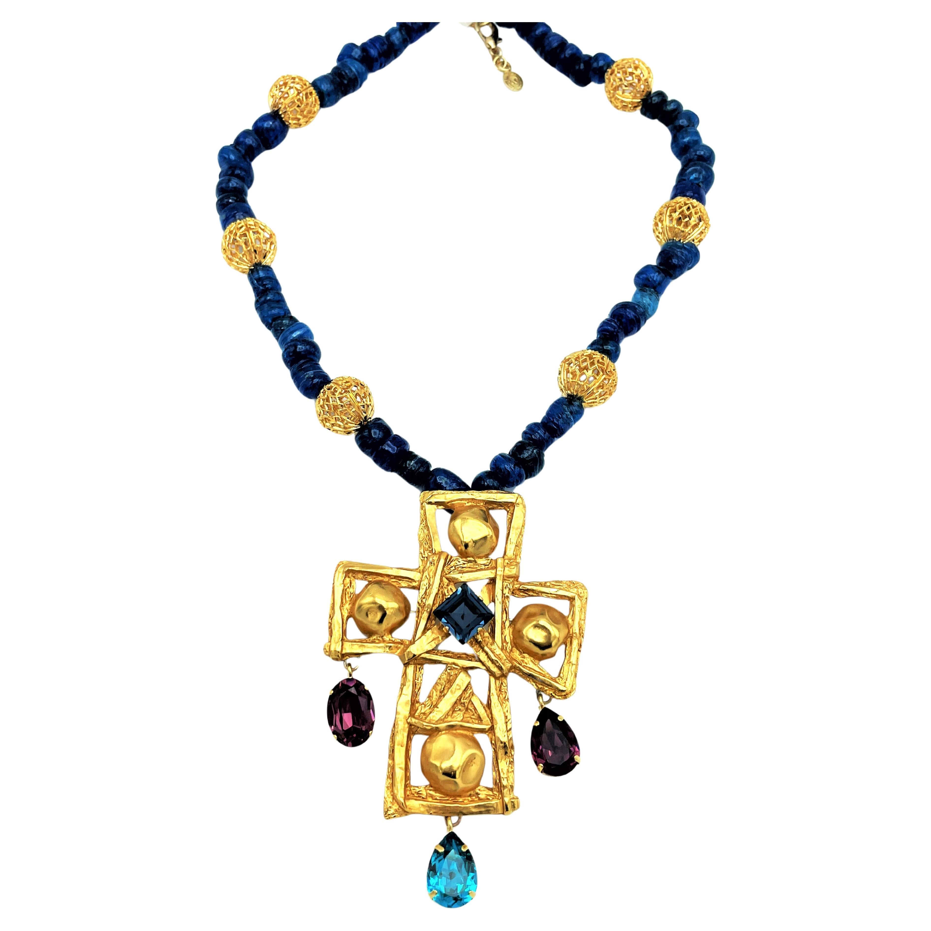 Christian Lacroix Paris, collana con spilla a forma di croce rimovibile, con strass