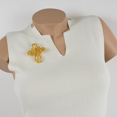 Christian Lacroix Paris Pin Brooch Gilt Metal Rope Cross