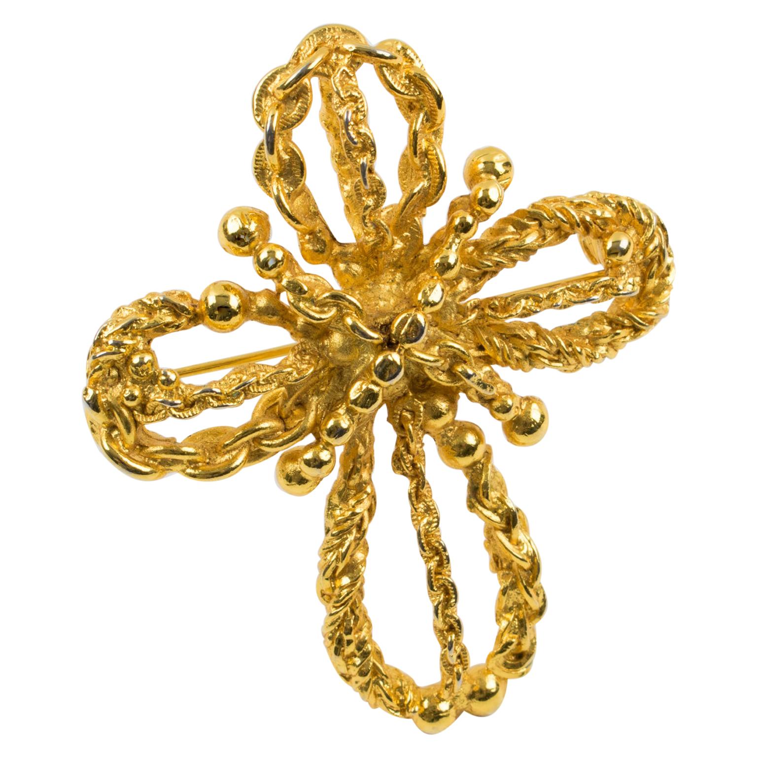 Christian Lacroix Paris Pin Brooch Gilt Metal Rope Cross