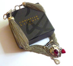 Christian Lacroix Paris Poured Glass and Charms Silver Tone Necklace 1990s