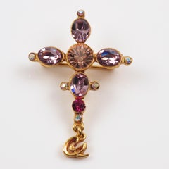 Christian Lacroix Purple Jeweled Cross Pin Brooch