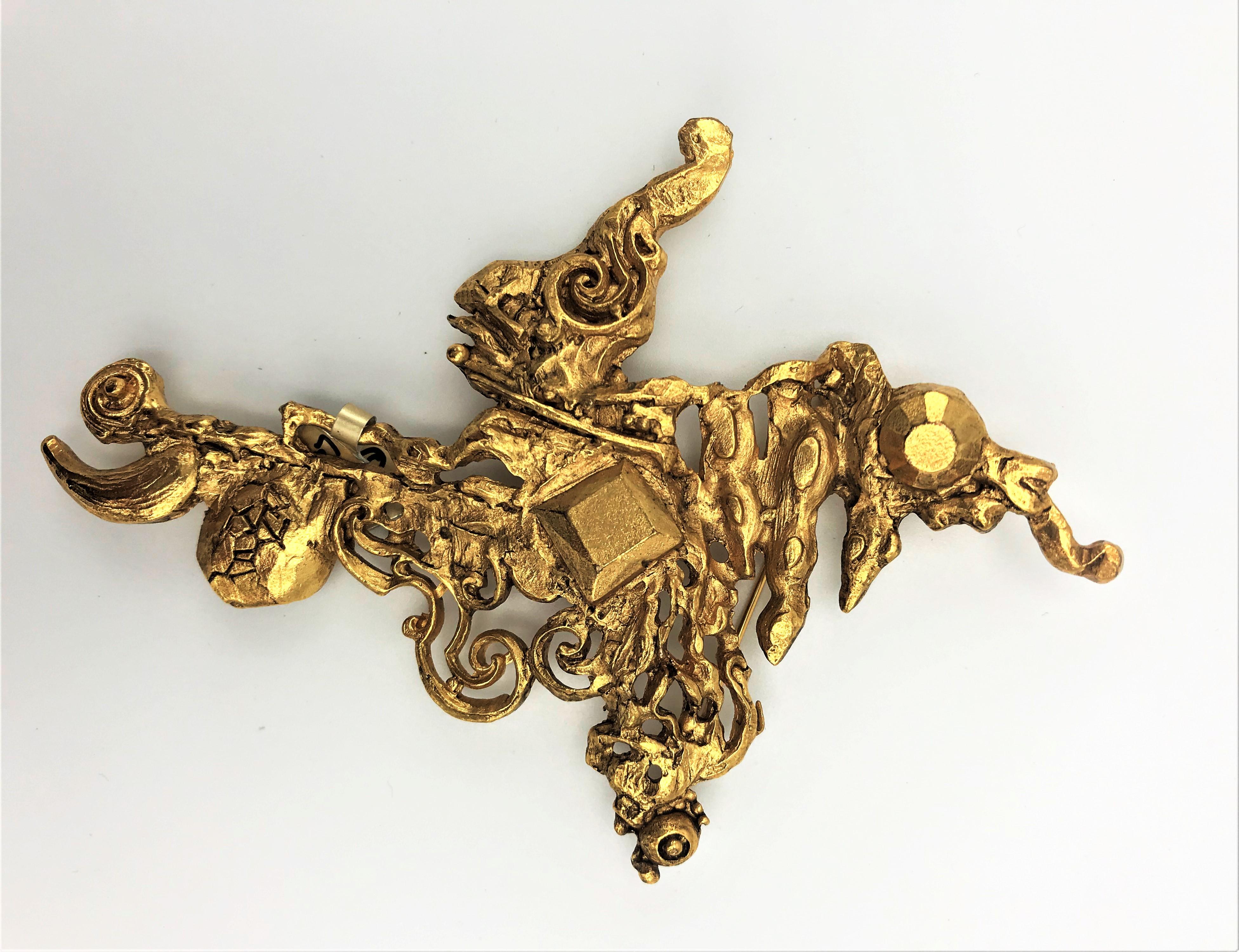  Christian Lacroix Paris stylized cross brooch gold plated 1980s For Sale 2