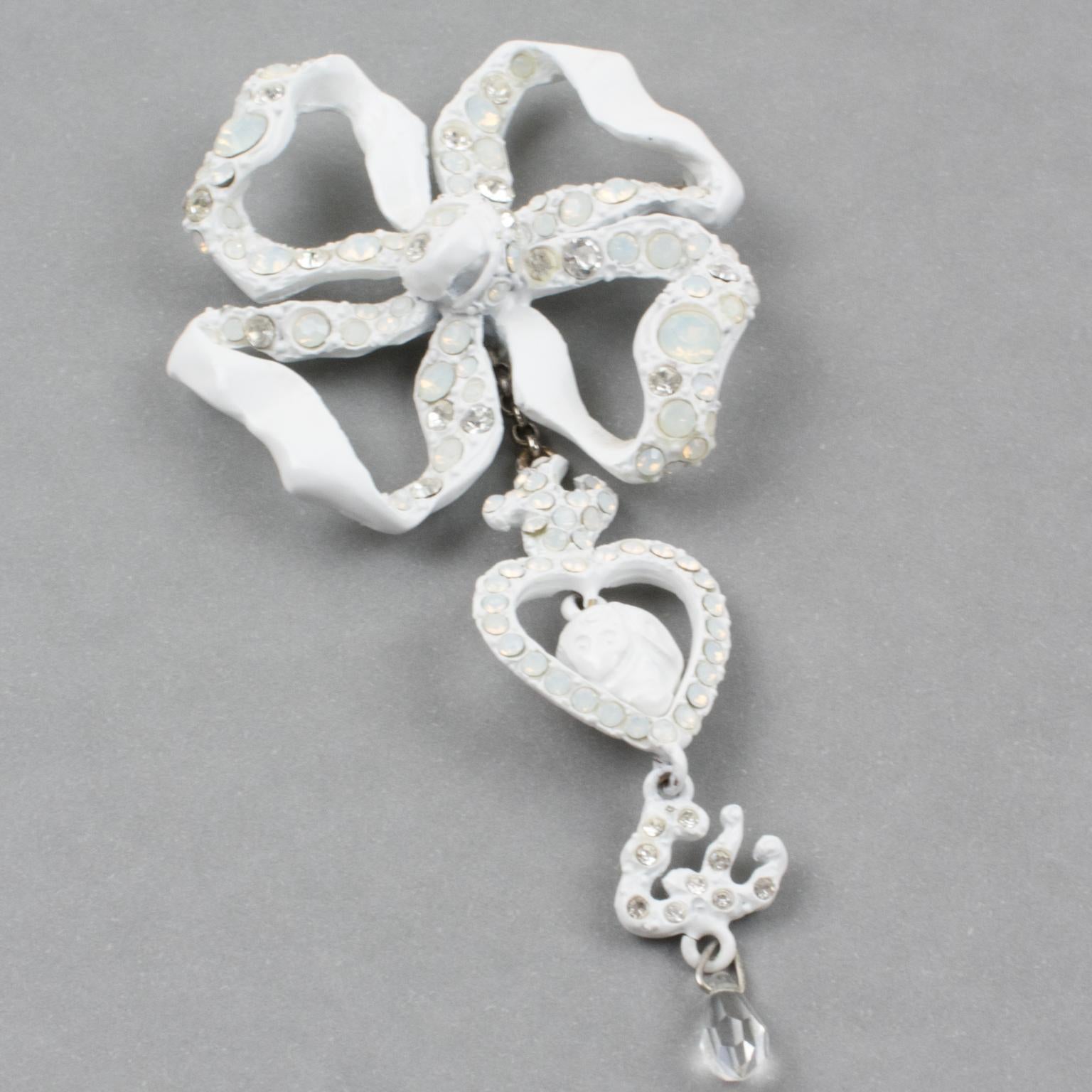Christian Lacroix Paris White Enamel Bow Pin Brooch For Sale 7
