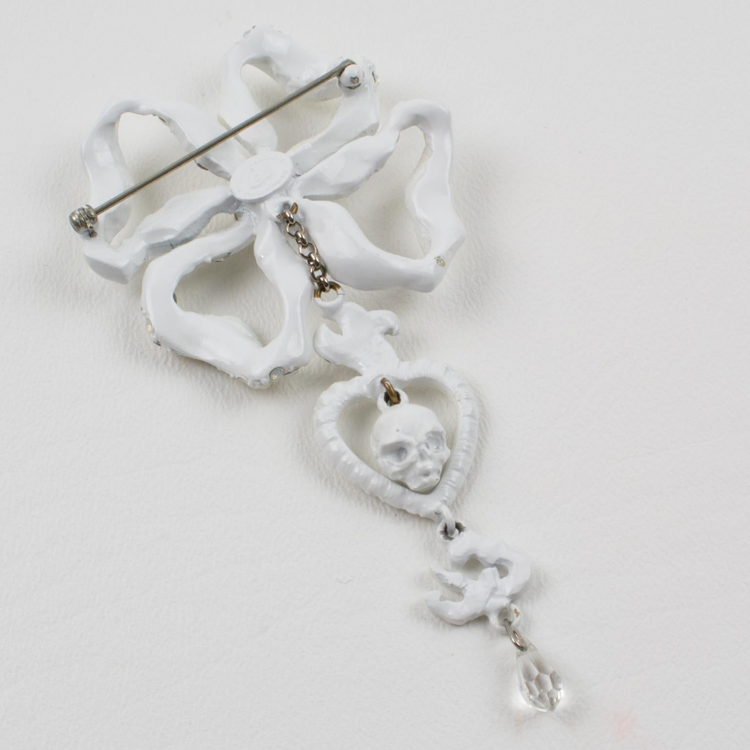 Christian Lacroix Paris White Enamel Bow Pin Brooch For Sale 1