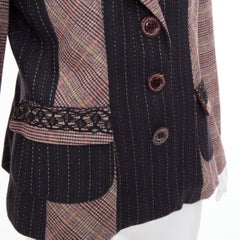 CHRISTIAN LACROIX patchwork plaid pinstripe tailored blazer jacket pantsuit FR44
