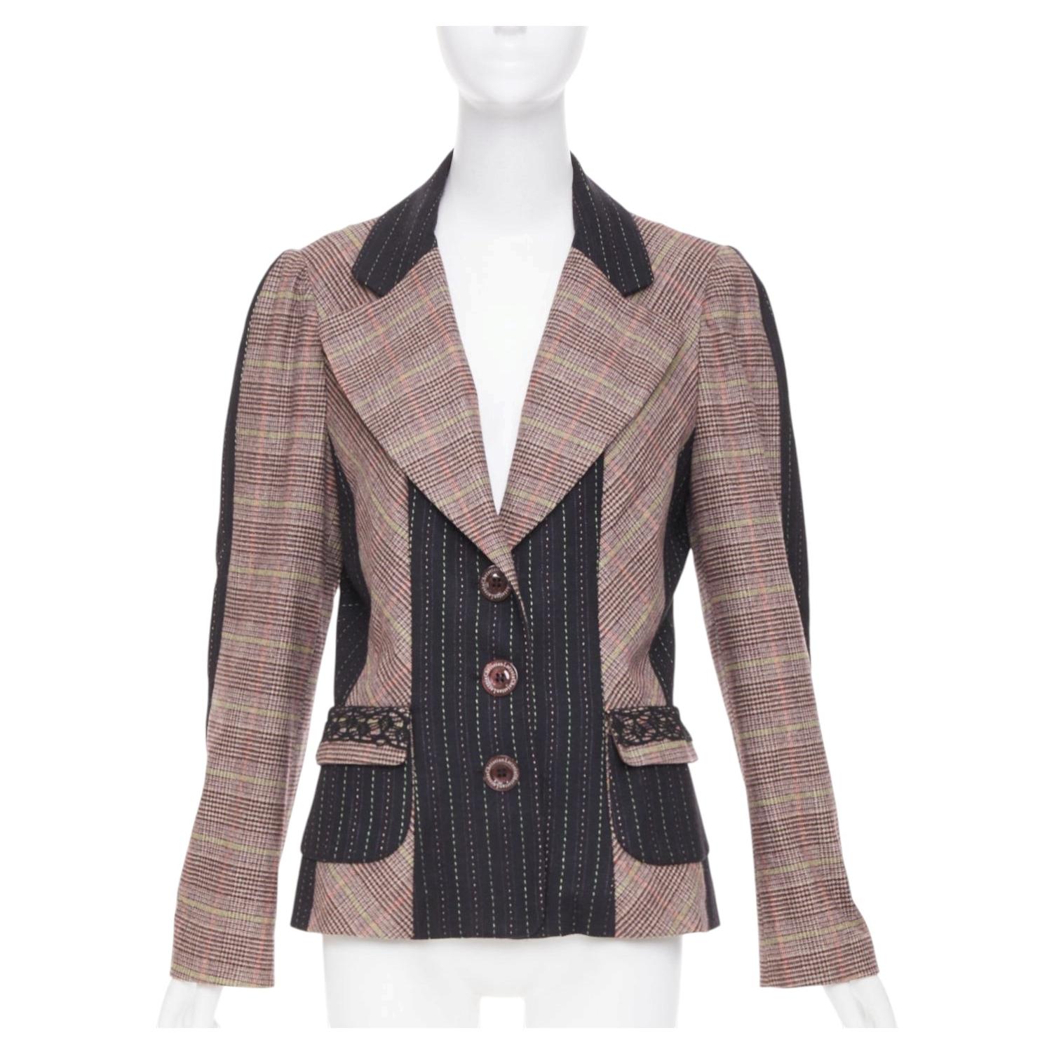 CHRISTIAN LACROIX patchwork plaid pinstripe tailored blazer jacket pantsuit FR44 For Sale