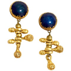 CHRISTIAN LACROIX Pendant Gold Matt And Blue Stone Clips