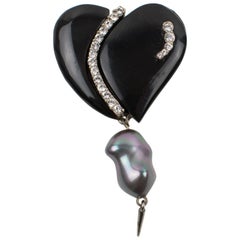 Christian Lacroix Pin Brooch Jeweled Heart with Black Pearl Vintage Christian Lacroix Pin Brooch Jeweled Heart with Black Pearl
