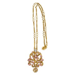Vintage Christian Lacroix Pink Jeweled Baroque Pendant Necklace