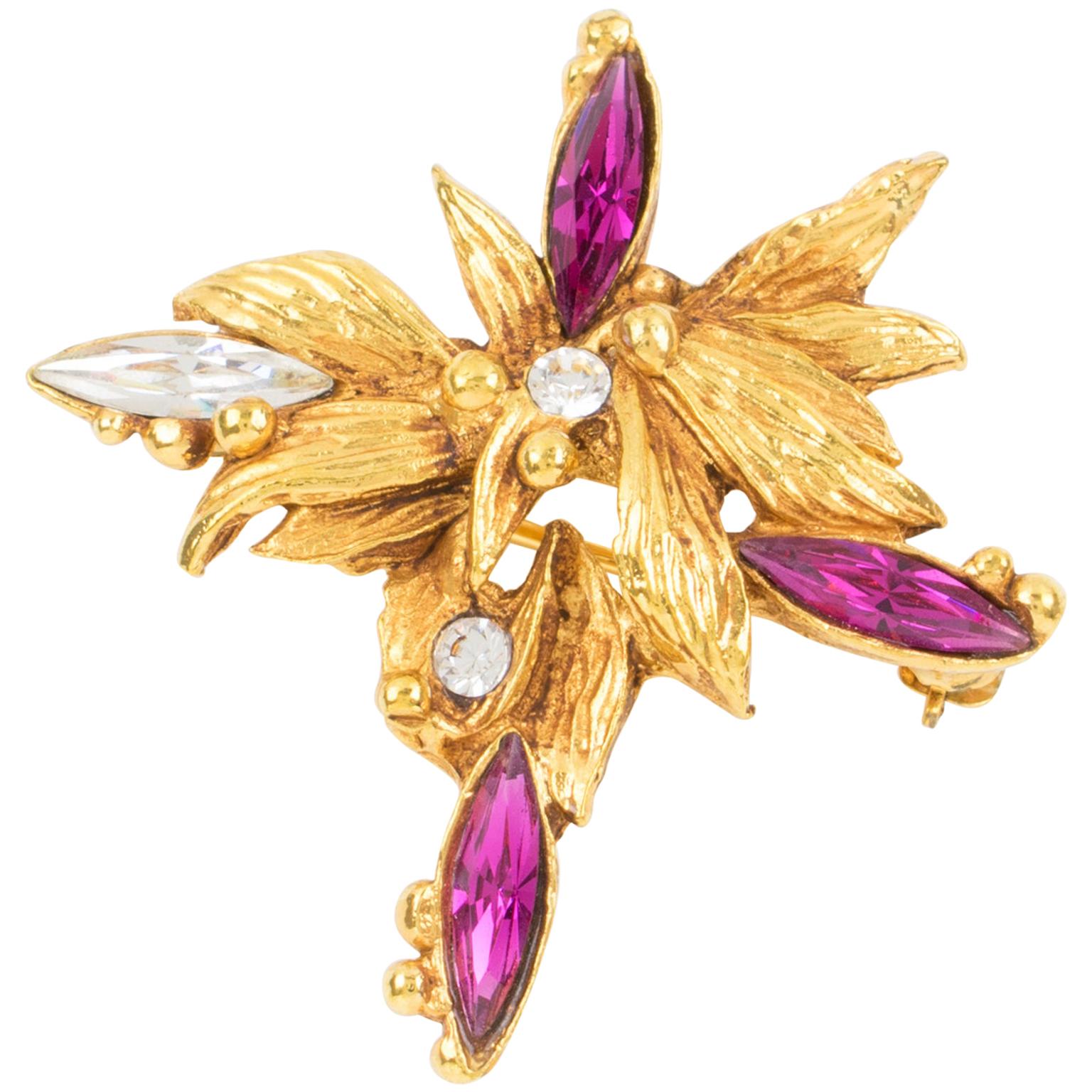 Christian Lacroix Pink Jeweled Floral Pin Brooch