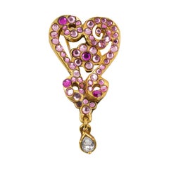 Christian Lacroix Pink Jeweled Heart Pin Brooch