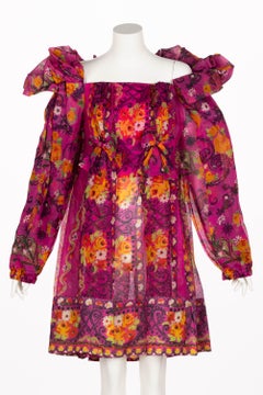 Christian Lacroix Pink Print Silk Ruffle Dress S/S 1992