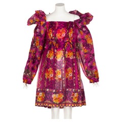 Vintage Christian Lacroix Pink Print Silk Ruffle Dress S/S 1992