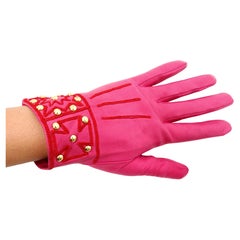 Christian Lacroix Pink & Red Embroidered Leather Studded Gloves circa 1990s